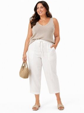 NWT Liz Claiborne LizSport Linen Essentials Wide Leg Crop Pants Off White Sz 16